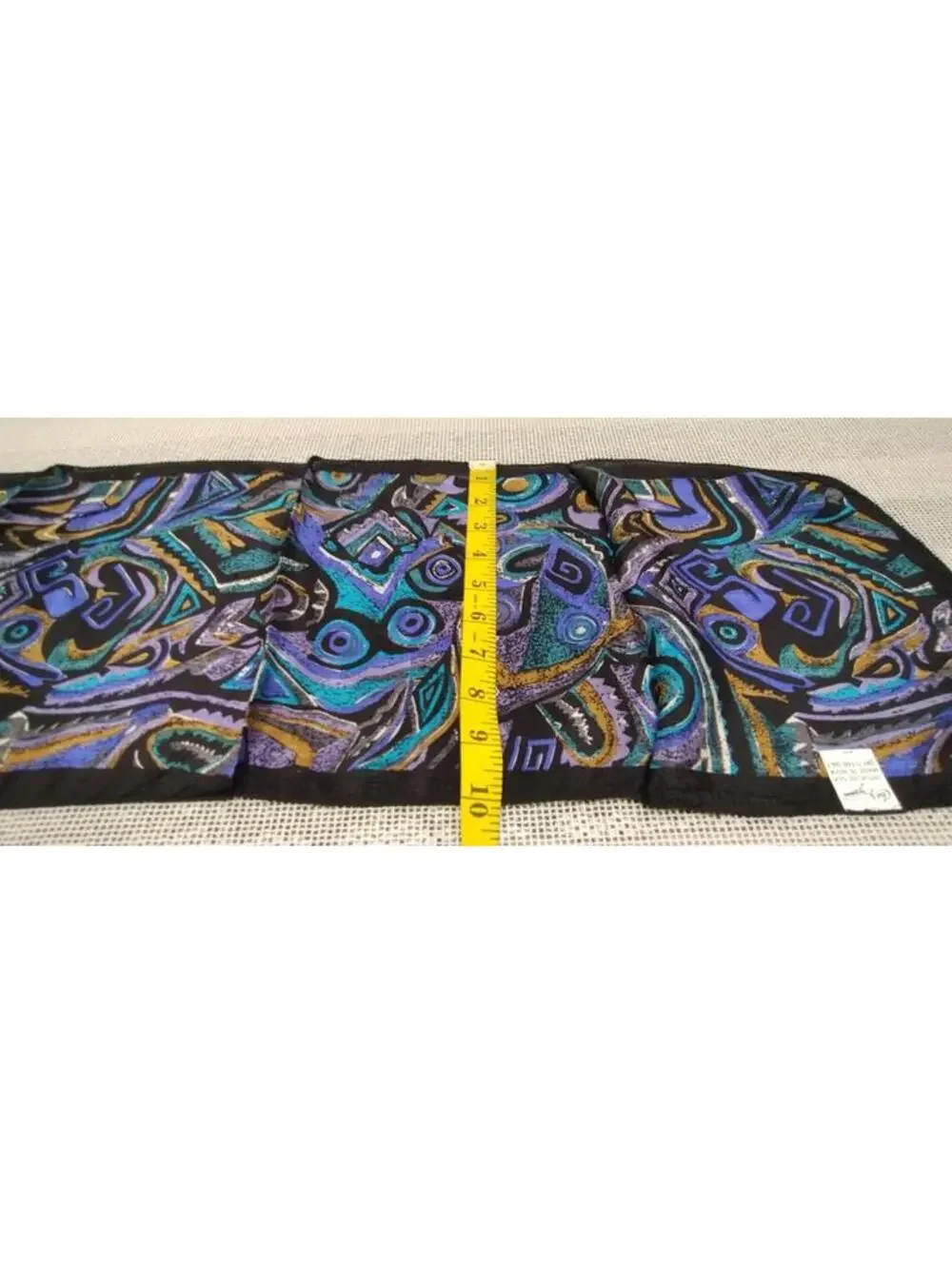 Picasso Inspired Art Tribal Scarf PURE SILK INDIA VINTAGE 80s Purple Black Swirl